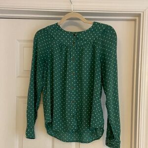 Maeve Green Polka Dot Button Down Women's Top XS